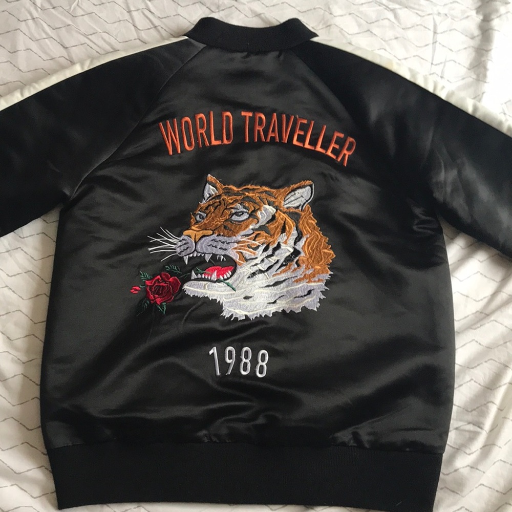 Black satin bomber